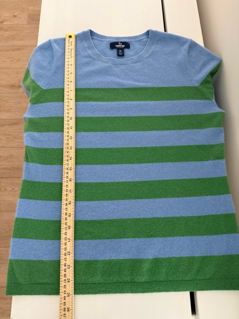 Lands’ End 100% Cashmere Striped Sweater Blue Green Crewneck Size M - Picture 7 of 8